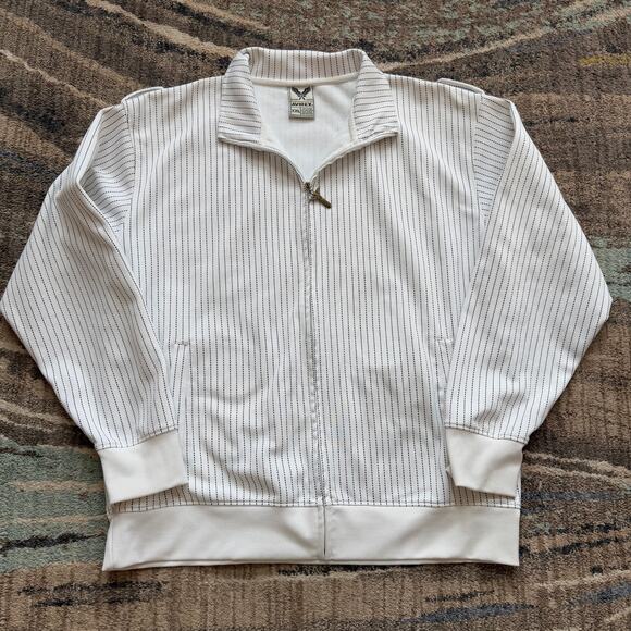 Men's Vintage Y2k Avirex White Pinstriped Zip Up Sweatshirt Jacket Sz 2XL XXL - Picture 1 of 7